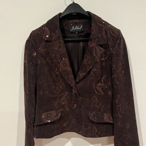 Women's Dark Brown Embroidered Blazer